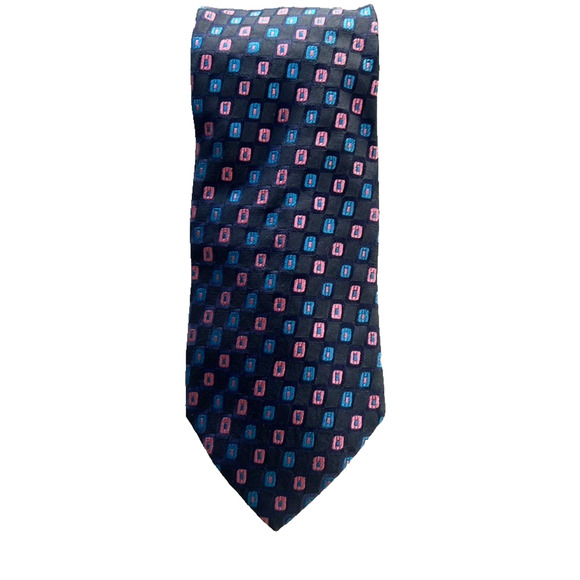 Paul Smith Necktie Men's Square Geometric Blue And Pink Silk England Designer - Picture 1 of 8